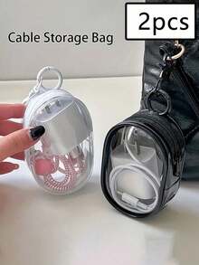 1/2 pezzi Borsa trasparente per cavo dati con zip, borsa trasparente portatile mini per esposizione di bambole, custodia multifunzionale compatta, scatola per conservare auricolari e caricabatterie con portachiavi, disponibile in nero e bianco, elegante e compatta, adatta per conservare piccoli oggetti, borsetta per braccialetti, borsa cosmetica, ciondolo carino, accessorio per zaino, portachiavi per auto, essenziale da viaggio, accessorio da viaggio, accessorio scolastico, essenziale per il ritorno a scuola, must-have da viaggio