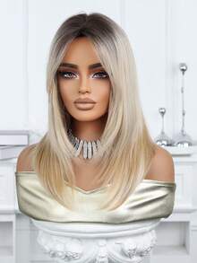 16英寸长直发假发，带刘海，黑金渐变色。高品质、舒适优雅的合成假发，适合日常佩戴。也是送给女孩的完美礼物。 - 漸變黑金 - 查看 8