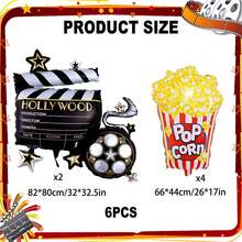 6 baloane folie popcorn pentru petrecere de seară de film, potrivite pentru ziua de naștere, petrecere pentru copii, carnaval, decorațiuni pentru petreceri cu tematică de film