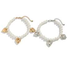 European & American Design Faux Pearl Beaded Denim Anklet, Metallic Heart Pendant Tassel Anklet, - Multicolor - View 8