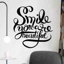 1pc "Smile You Are Beautiful" Wall Sticker - Positive Affirmation Self-Adhesive Decal, Suitable For Nightstand, Mirror And Bedroom Wall, Mood-Boosting Gift - Inspirational Quote Sticker, Removable, Peel And Stick Decor For Girls Room And Dorm Bathroom Mirror - Daily Uplifting Reminder Lettering, Self-Adhesive PVC Sticker For Vanity, Bedroom And Office Corner - Multicolor - View 3