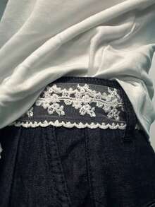 1pc Embroidered Lace Waist Belt, Handmade Bow Hair Accessory, Clothing Decor Gift Box, Ribbon, Versatile Bohemian Style Waist Decor - White - View 5