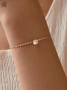 SYMFNY 1pc 925 Sterling Silver Minimalist Cubic Zirconia Pendant Bracelet