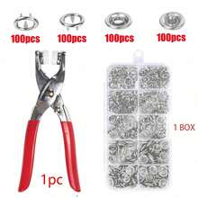 200件金屬按扣製作套件,附手動鉗子和收納盒,用於diy手工藝品、衣物、帽子、包袋等