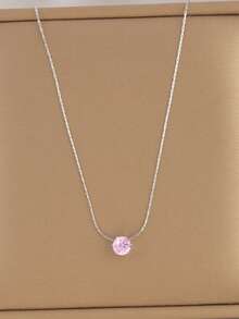 Women's Gold Minimalist Solitaire Cubic Zirconia Necklace - Dainty Daily Wear Jewelry - Gold - View 4
