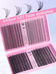 Kit de extensão de cílios postiços DIY com 640 unidades, aplicação fio a fio, curvatura D, 8-16mm, cílios postiços à prova d'água 10D+20D+30D+40D/50D+60D+80D+100D, cola para cílios, pincel de ponta única e pinça, material hipoalergênico, aumenta o olhar, fácil de criar maquiagem natural para os olhos, ideal para iniciantes. - Rosa - Ver 8