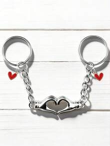 1 pièce Porte-clés personnalisé en métal en forme de cœur de paume, porte-clés de couple cœur d'amour, accessoire de décoration de sac à dos, texte gravé personnalisable, petit cadeau de fête pour la famille, les amis, les couples - Multicolore - Voir 3