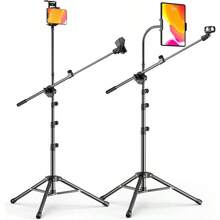 Microphone Stand Floor Foldable Mic Stand Heavy Duty Tripod Boom Arm With 2 Screws Adapter 2 Mic Clips 2 Foam Covers And Carrying Bag For Singing Karaoke Stage HLS02 - IPAD Clip + Gooseneck - View 3