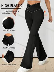 大码女式高腰喇叭裤，适合日常健身和运动；紧身女式高腰提臀瑜伽裤；女式高腰交叉设计喇叭裤