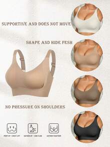 4-Piece Seamless Breathable Wireless Sports Bra For Women - Full Coverage Design, Anti-Slip Material, With Lifting And Support Functions, Comfortable To Wear, Ribbed Details, Made Of Nylon And Elastic Fiber Blend, Hand Wash. Elegant Solid Color Design. - 彩色 - 查看 8