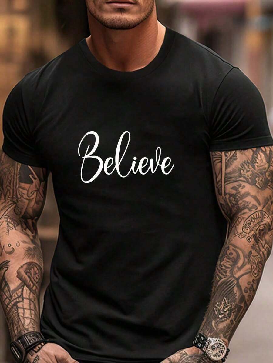 1 pieza COCOC 2025 Nueva camiseta de verano suelta con estampado, cuello redondo, camiseta gráfica, camiseta interior para hombre, camiseta de primavera y otoño de manga corta, ropa interior de verano de 180g 100% algodón - Negro - Ver 1