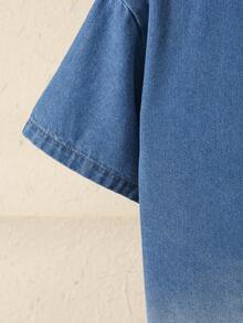 Boys' Ombre Gradient Color Shirt Collar Short Sleeve Shirt And Shorts Set, Casual Fashion For Spring/Summer - 藍色 - 查看 6