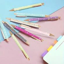 5pcs Glitter Gel Roller Ball Pens, Medium 1.0mm Point, Retractable Metal Pens With Black Ink, Studded With Pearl Curtain, Diary Pens, Gifts For Women And Girls - 5 Random Balls - View 3