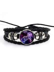 12 Sternzeichen Edelstein Perlen Armband, geflochtenes Seil PU Leder 12 Sternzeichen Armband - J1426 - Übersicht 13