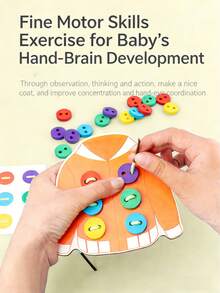 木制纽扣穿线板玩具，儿童益智认知穿线游戏，幼儿园精细动作技能训练工具，手眼协调婴儿活动中心 - 彩色 - 查看 4