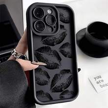 Black Lips Kiss Print Soft Silicone Phone Case for  11 13 14 12 15 17 16 Pro Max XS Max X Soft Cover - Negro - Ver 4