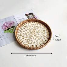 8.66-Inch Diameter X 1.18-Inch Height Handmade Rattan Woven Round Desktop Storage Tray - Multicolor - View 17