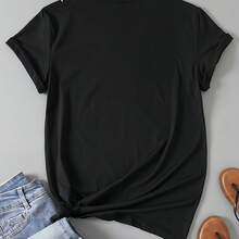Loose Fit T-Shirt With Pug Dog Print, Casual Summer Wear, Cute Animal Graphic Top, Soft Cotton Women's T-Shirt. - 黑色 - 查看 3
