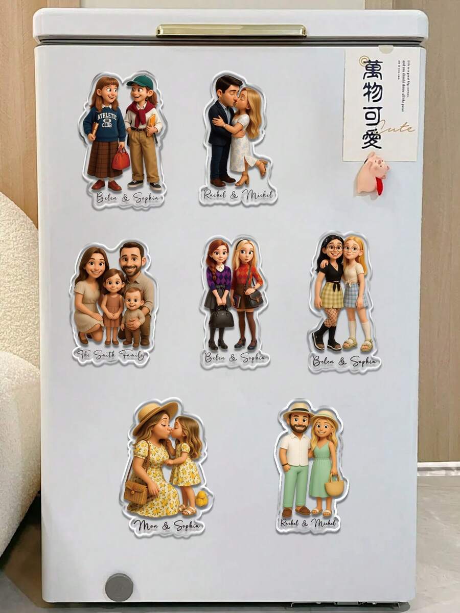 Customized Cartoon Acrylic Family Photo Magnet, Personalized Fridge Sticker, Photo Gift For Wedding Engagement Birthday And Anniversary, Couple Gift, Unique Gift