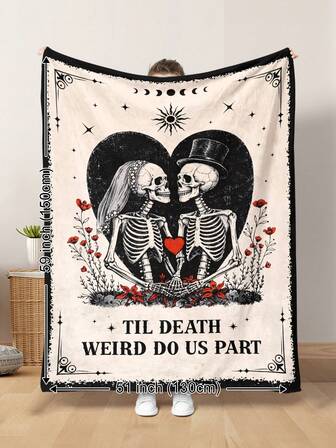 1ชิ้น ผ้าห่มกำมะหยี่ลายไพ่ทาโรต์สไตล์วินเทจ โครงกระดูกคู่รัก จนกว่าความตายจะมาพรากเรา ดวงอาทิตย์ ดวงจันทร์ ดวงดาว ความรัก วันวาเลนไทน์ นุ่มและอบอุ่น เหมาะสำหรับทุกฤดูกาล ห้องนั่งเล่น โซฟา เก้าอี้นั่งเล่น ห้องนอน เดินทางในรถยนต์ แคมป์ปิ้ง ตกแต่งบ้านสำนักงาน ของขวัญที่ดี