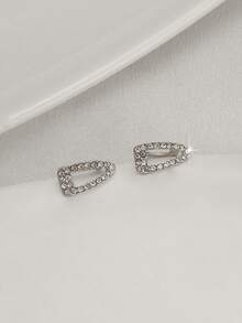 2 piezas Elegante Pendiente de Oreja con Adorno de Cristal Rhinestone en Forma de Gota de Agua, Glamoroso y - Plateado - Ver 2
