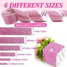 1 Rolls Self-Adhesive Rhinestone Ribbon Crystal Diamond Bling Ribbon DIY Decoration Sticker With 2 Mm Rhinestones For DIY Arts Crafts,Wedding Party Decor,Car Phone Decoration (White, Pink, Champagne) - 粉色 - 查看 3