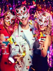 1/6/10/20pcs Orc Mask, White Cat Fox Mask, Blank DIY Mask, Animal Half Face Mask, Masquerade Costume Party Role Play - White - View 5