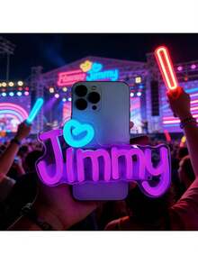 Customized Music Party Light, Smartphone Clip-On Neon Name Light, Fan Stand Party Phone Light, Cool Personalized Gift, Fan Gift, Christmas Gift, Personalized Birthday Gift, Party Light, Phone Backlight Clip, Fan Stand Light (Batteries Not Included) - Monochrome - View 4