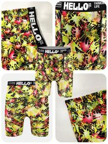 3件套随机款式男士涂鸦印花长款拳击短裤，透气舒适速干弹力腰带运动短裤，沙滩/泳池泳裤，男士创新内衣 - 彩色 - 查看 7