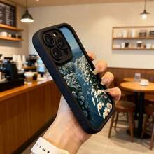 Cubierta de teléfono con borde negro y diseño floral de margaritas sobre fondo azul para uso diario en cafeterías y espacios urbanos,Aplicable a los teléfonos de la serie Apple y Galaxy - Burdeos - Ver 6