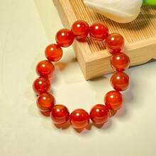 14Mm Natural Grade A Agate Bracelet - Essential Birthday Lucky Charm For Teens - Red - View 2