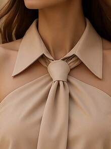 Women's Solid Color, Flowy Knotted Button Design, Fashionable Sleeveless Backless Camisole With Tie Detail, Suitable For Office Or Vacation Wear Summer - Khaki - View 4