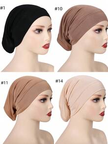 4件套纯色衬里头巾帽，透气弹力管状头巾头套内衬头巾 - 彩色 - 查看 58