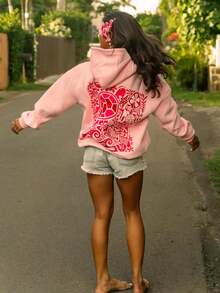 Sudadera con capucha bordada, suéter tipo Y2K, sudadera, sudadera con capucha, estilo casual - Rosa - Ver 3