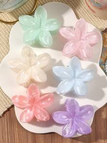 6pcs ABS Material Spring/Summer Candy Color Elegant Marble Ombre Daisy Medium Sweet Hair Claw Clips, Beach Boho Style Hair Accessories, Autumn Fashion Women Hair Clips, Winter Holiday Costume Hair Clips - Multicolor - View 7