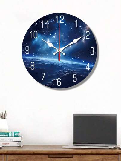 1pc Fantasy Theme Wooden Wall Clock, Silent Japanese Quartz Movement, Round Analog Display, Flat Bezel, Decorative Art For Living Room, Bedroom, Office - Battery Powered (AA), Batteries Not Included