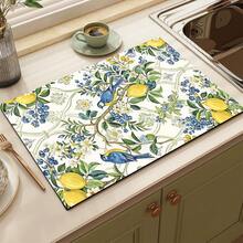 1pc Lemon, Blue Fruit, Bird Pattern Printed Absorbent Mat/Dish Drying Mat/Coaster - Absorbent Polyester Desktop Protective Mat With Rubber Anti-Slip Pad, For Kitchen Counter Decor - Home Bar And Dining Table Placemat - Multicolor - View 9