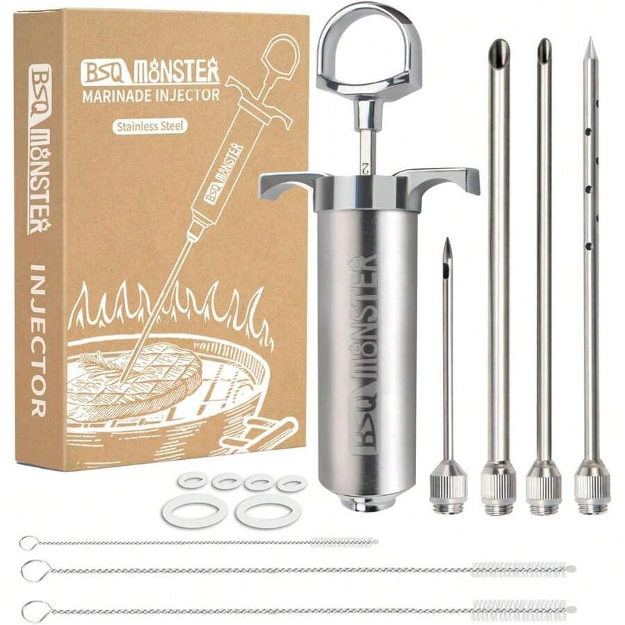 Meat Injector Syringe Kit With 4 Professional Marinade Injector Needles For BBQ Grill Smoker, Turkey And Brisket; 2-Oz Large Capacity, Including Paper User Manual, Recipe E-Book - Default - View 1