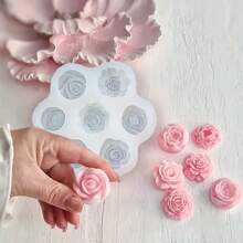 1个3D立体花朵硅胶模具，7腔小花形蜡烛、蜡、石膏装饰品，适用于家居、桌面、氛围营造、节日礼物、树脂、石膏工艺硅胶模具 - 白色 - 查看 7