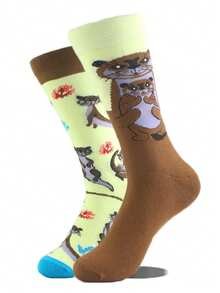 1 Pair Men's Mid-Calf Socks With Asymmetric Dolphin Pattern, Fashionable Creative High-Quality Socks, Moisture-Wicking, Breathable, Suitable For Casual, Sports, Street Style, Daily Wear In Spring/Autumn - Multicolor - View 32