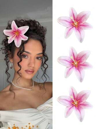 3 st liljor blomma rosett hårspännen liljehårspännen hawaiianska blomma hårspännen, tillbaka till skolan kvinnor konstgjorda blomma hårspännen, sommar plumeria hårspännen, lämplig för semester strandfest, sommar tropiska blomma håraccessoarer, bröllopsfest, semestergåvor för kvinnor