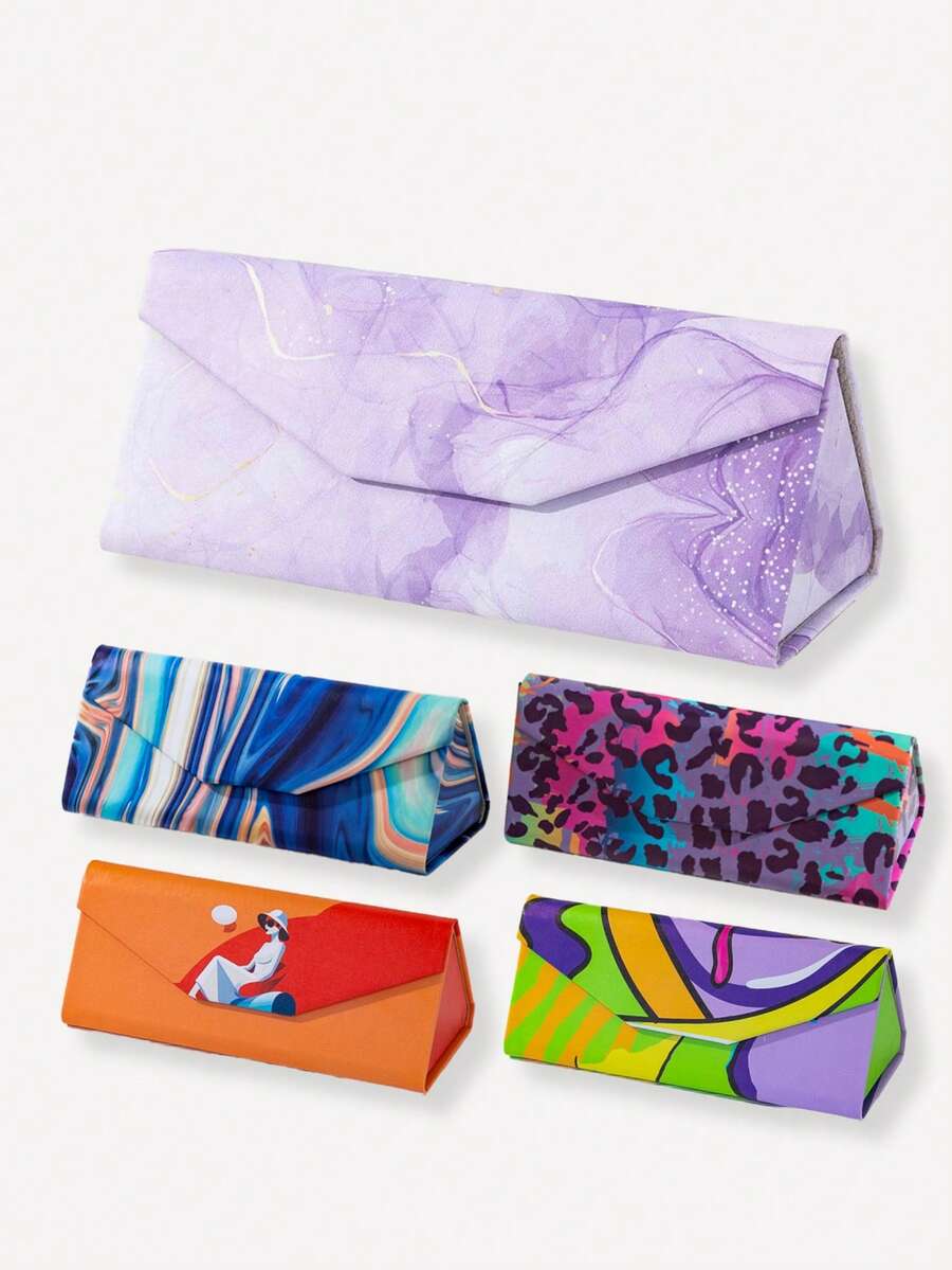 1 pieza Estuche plegable de cuero de unicolor para gafas, adecuado para uso diario