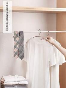 Easy Install Adjustable Curtain Rod - Heavy Duty No-Drill Telescopic Design, Suitable For Shower, Closet And Windows - Durable Steel & Plastic Home Accessory, Perfect For Room Decor, Tension Rod, Storage Rod, Multi-Function Expandable Rod, Space Saving, Bathroom Storage - White - View 4