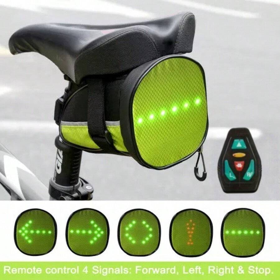 1 pieza Bolsa de cola de bicicleta LED con control remoto inalámbrico, adecuada para ciclismo - Verde - Ver 1