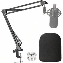 Audio-Technica AT2020 Mic Boom Arm With Foam Windscreen Suspension Boom Scissor Arm Stand With Pop Filter Cover For Audio-Technica AT2020 Microphone By SUNMON - 麥克風支架和防噴罩 - 查看 1