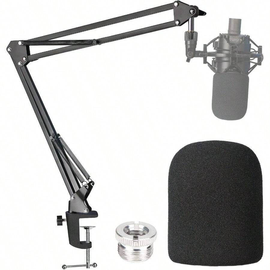 Audio-Technica AT2020 Mic Boom Arm With Foam Windscreen Suspension Boom Scissor Arm Stand With Pop Filter Cover For Audio-Technica AT2020 Microphone By SUNMON - 麥克風支架和防噴罩 - 查看 1