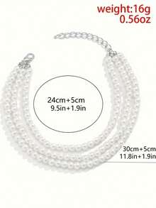 Elegant & Sexy Faux Pearl Beaded Tassel Anklet, Geometric Foot Jewelry, Party Style