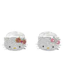 SANRIO 1枚卡通Hello Kitty戒指，镶嵌锆石，可爱猫咪可调节开口戒指，时尚优雅 - 彩色 - 查看 5