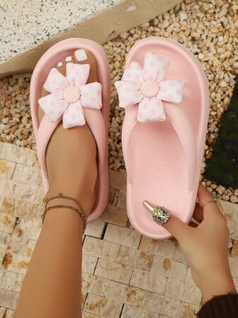 1双女士优雅印花人字拖，软底舒适沙滩凉鞋，适合度假、派对、夏季穿着