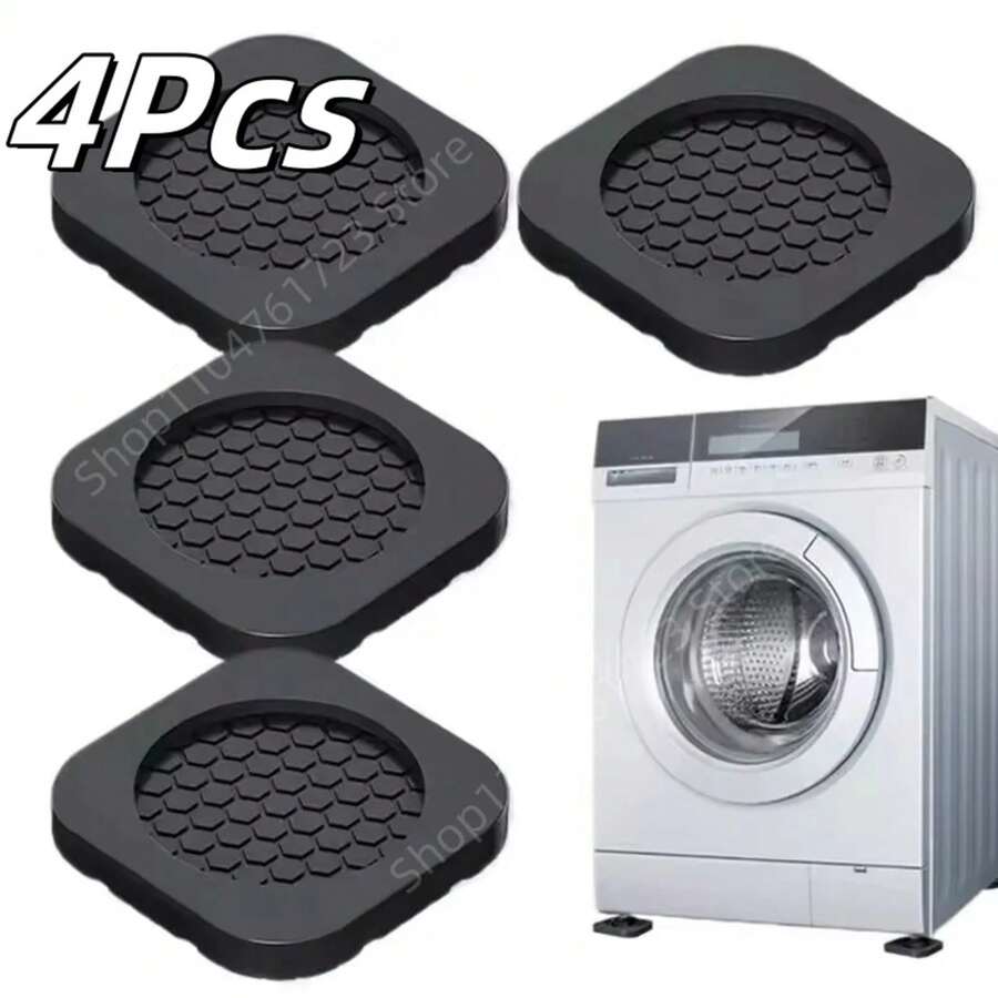 4Pcs Almohadillas Antivibración para Lavadora, Almohadillas Universales Silenciosas Antideslizantes para Muebles, Almohadillas Antivibración para Secadora y Refrigerador - Negro - Ver 1